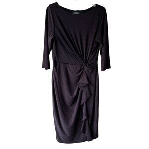 Ralph Lauren Knit Dress Wrap Geometric Pattern 3/4 Sleeve Black Red 10 Classic